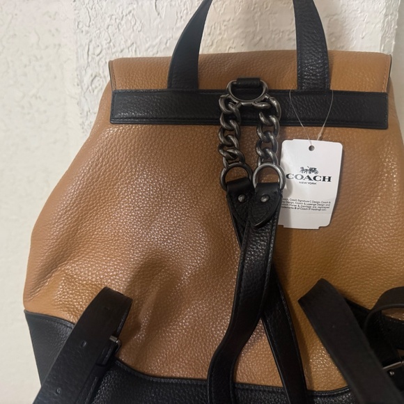 COACH Elle Pebbled Leather Backpack Light Saddle Black New with Tags Purse Bag - Picture 4 of 7